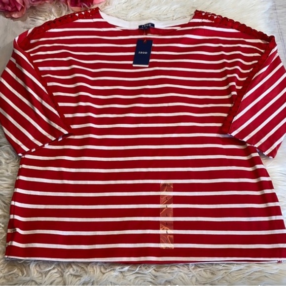 4 for $10 IZOD Red Rover Color Stripe Dolman Sleeve Top sz L - Picture 2 of 6